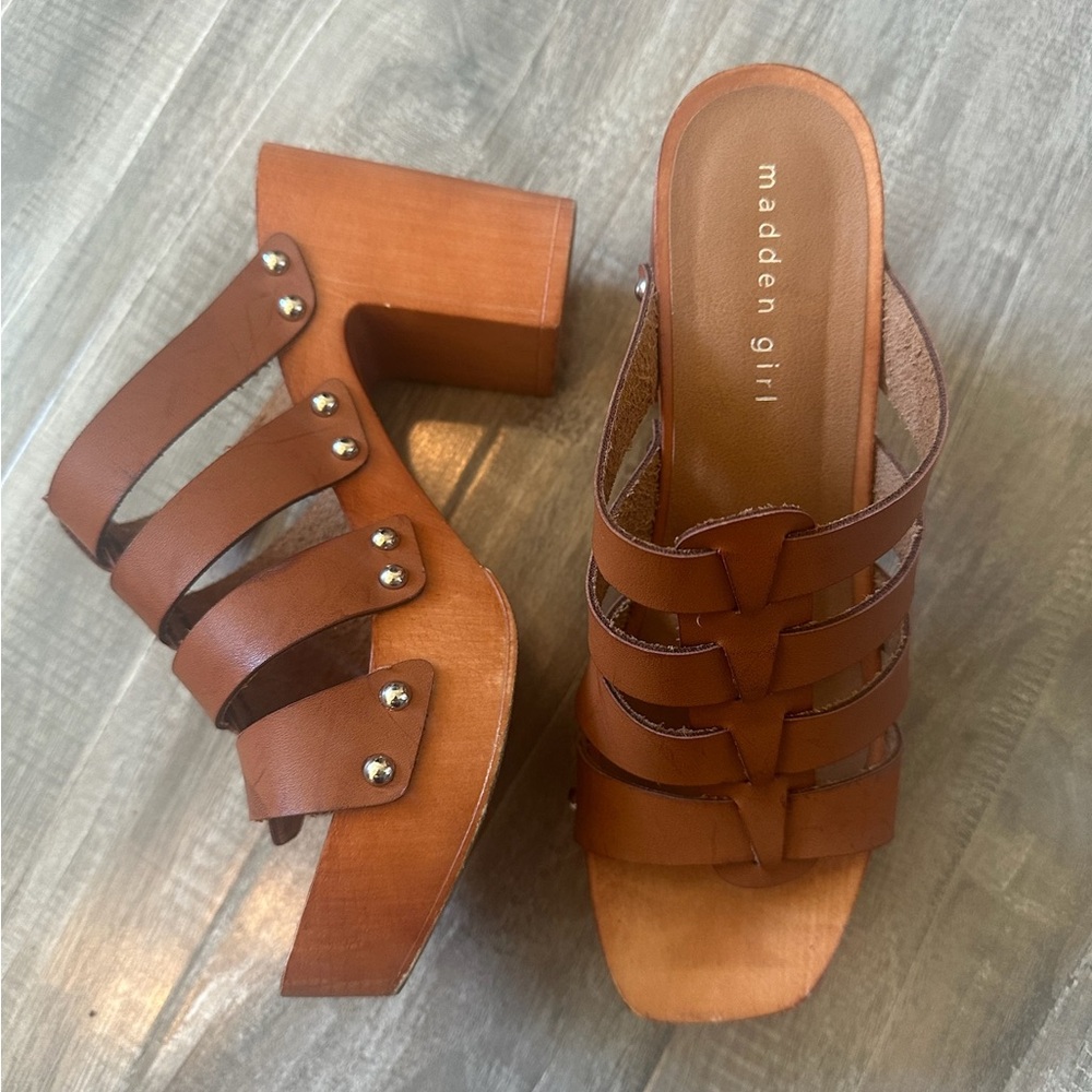 Madden Girl Brown Strappy Mules